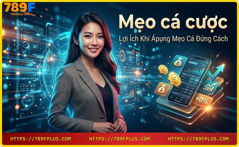 Hình ảnh tay đặt chip vàng lên máy slot với mũi tên xu hướng và biểu tượng phần trăm minh họa lợi ích mẹo cá cược