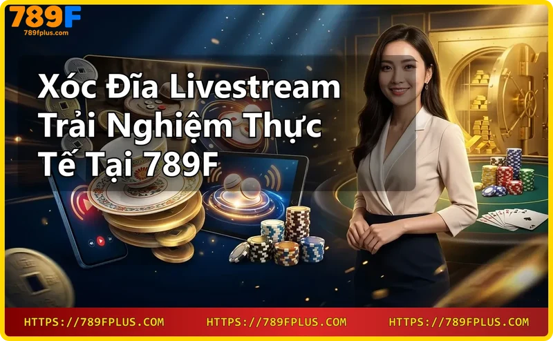 Cảnh quay cận cảnh dealer xóc đĩa livestream với camera và chip casino