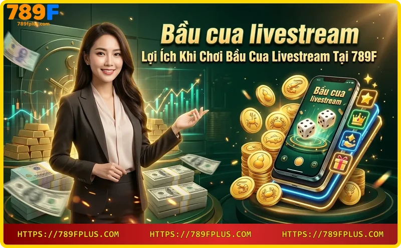 Người chơi xem bầu cua livestream trên điện thoại với các biểu tượng lợi ích